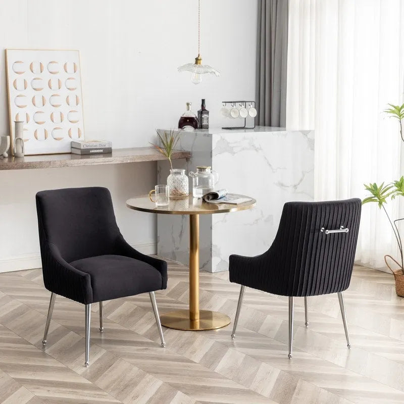 Lot de 4 chaises de salle à manger modernes en velours plissé avec poignée arrière