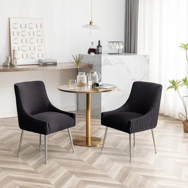 Lot de 4 chaises de salle à manger modernes en velours plissé avec poignée arrière
