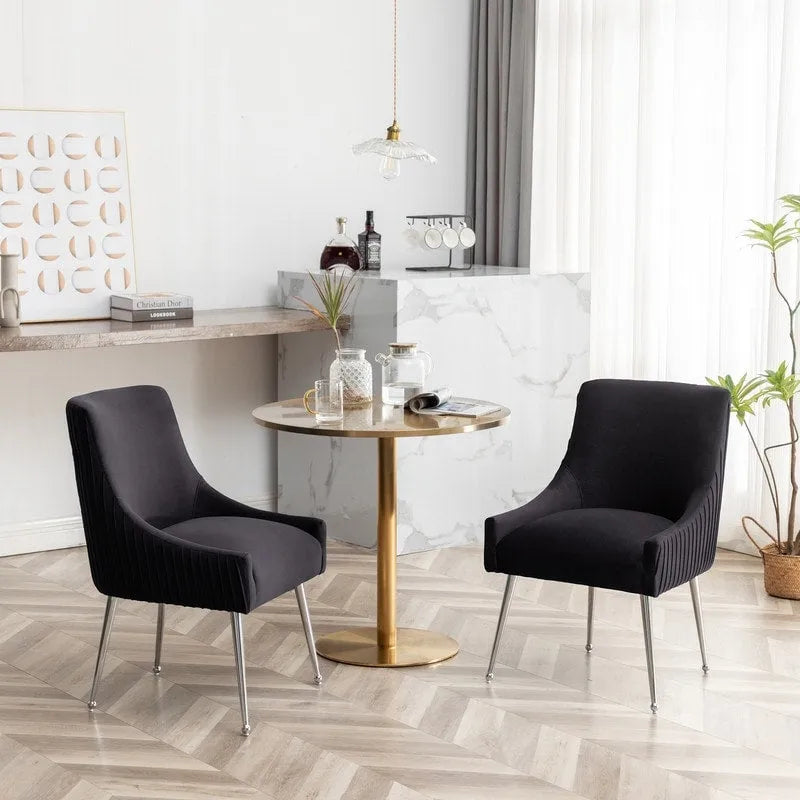 Lot de 4 chaises de salle à manger modernes en velours plissé avec poignée arrière