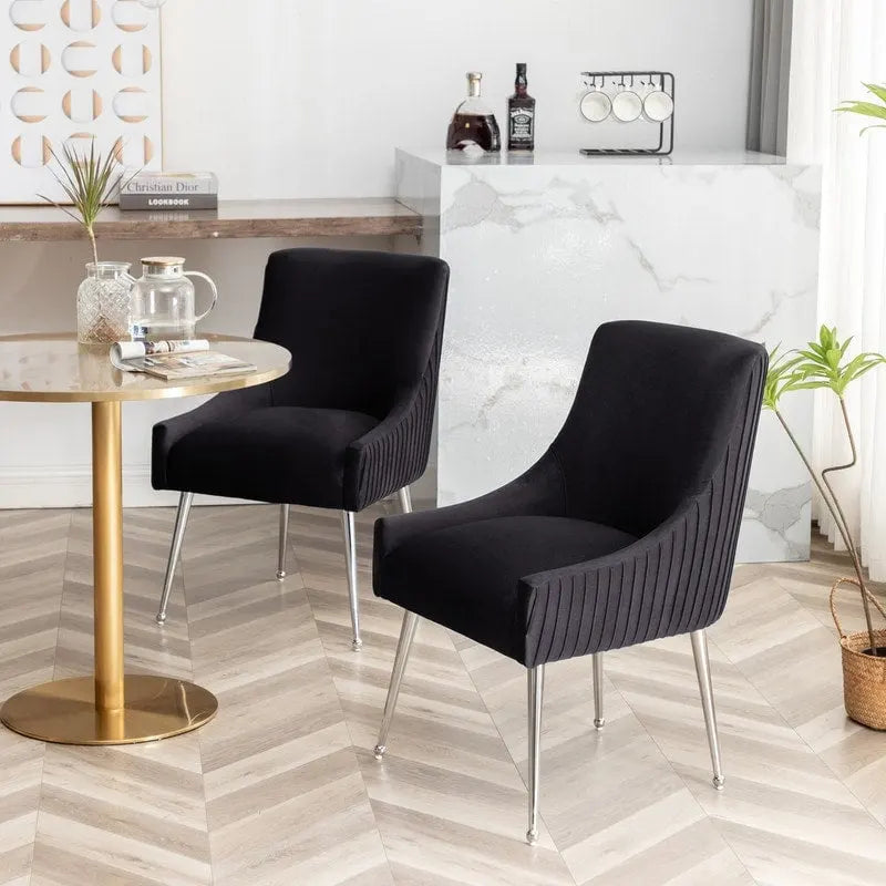 Lot de 4 chaises de salle à manger modernes en velours plissé avec poignée arrière