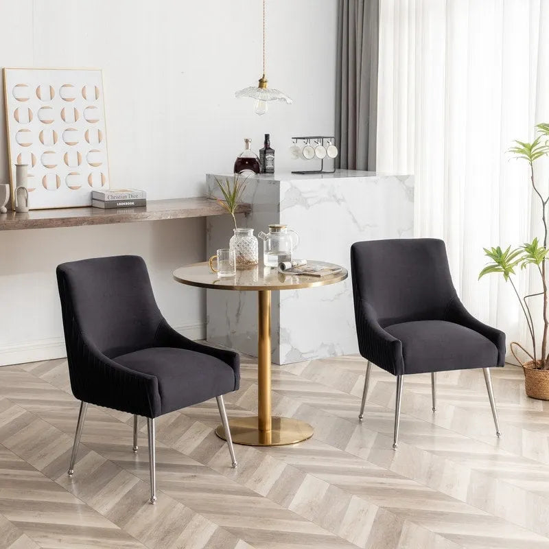 Lot de 4 chaises de salle à manger modernes en velours plissé avec poignée arrière