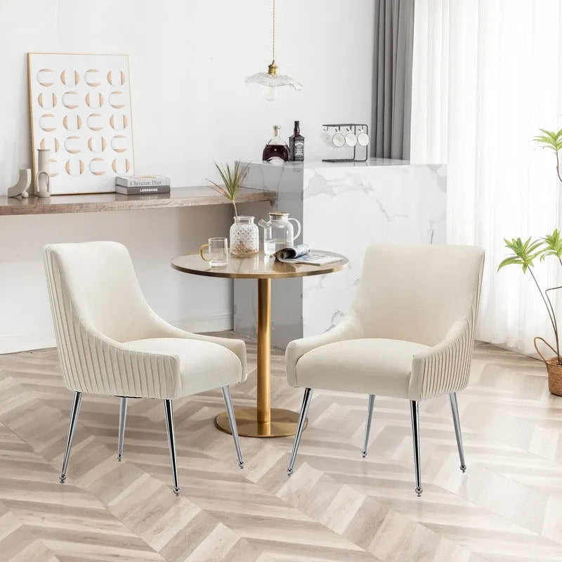 Lot de 4 chaises de salle à manger modernes en velours plissé avec poignée arrière