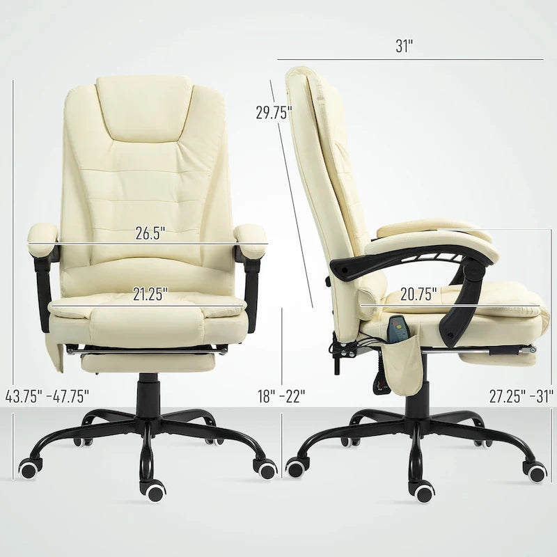 Fauteuil de Bureau de Direction Inclinable Massant à Dossier Haut