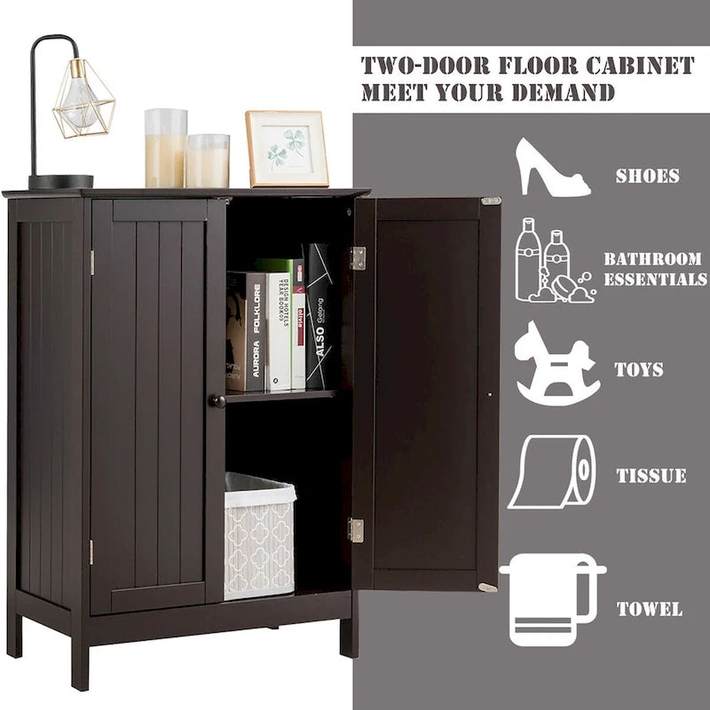 Meuble de rangement de salle de bain avec portes doubles, meuble à chaussures en bois sur pied