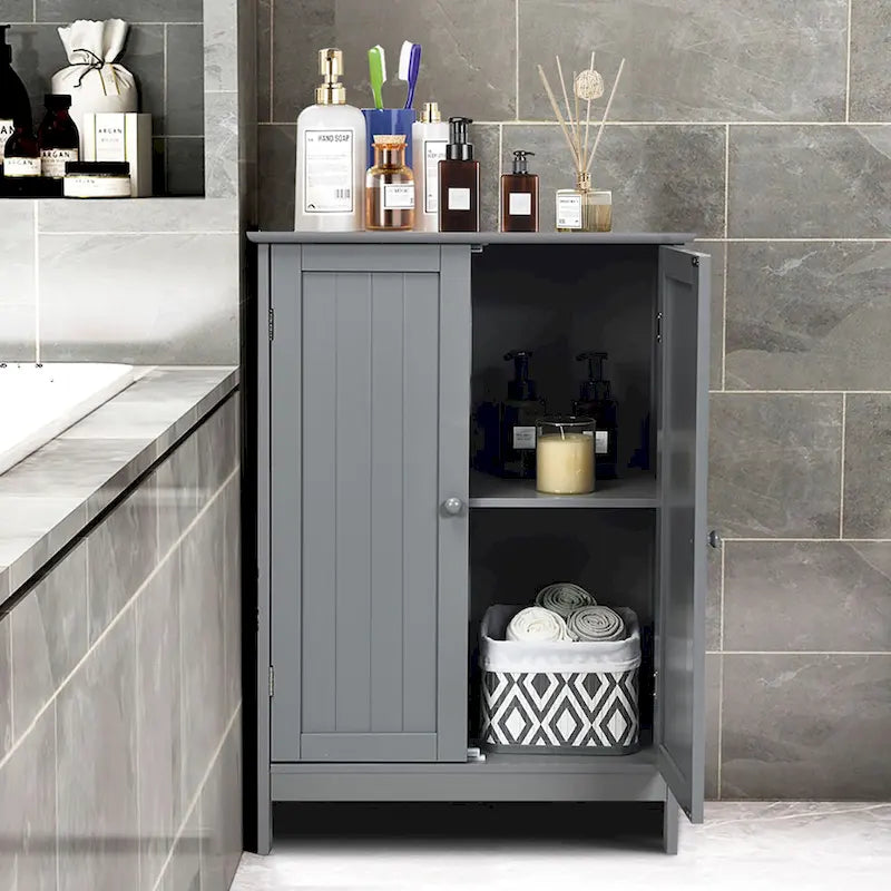 Meuble de rangement de salle de bain avec portes doubles, meuble à chaussures en bois sur pied