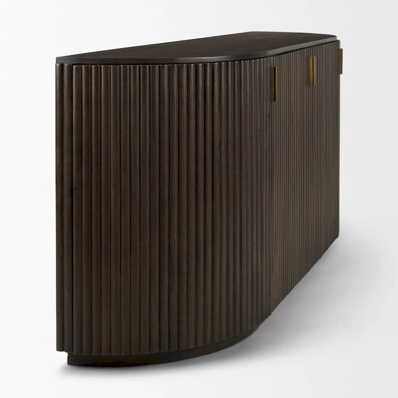 Bahut en bois massif marron foncé cannelé – 72,0 L x 18,5 l x 32,0 H