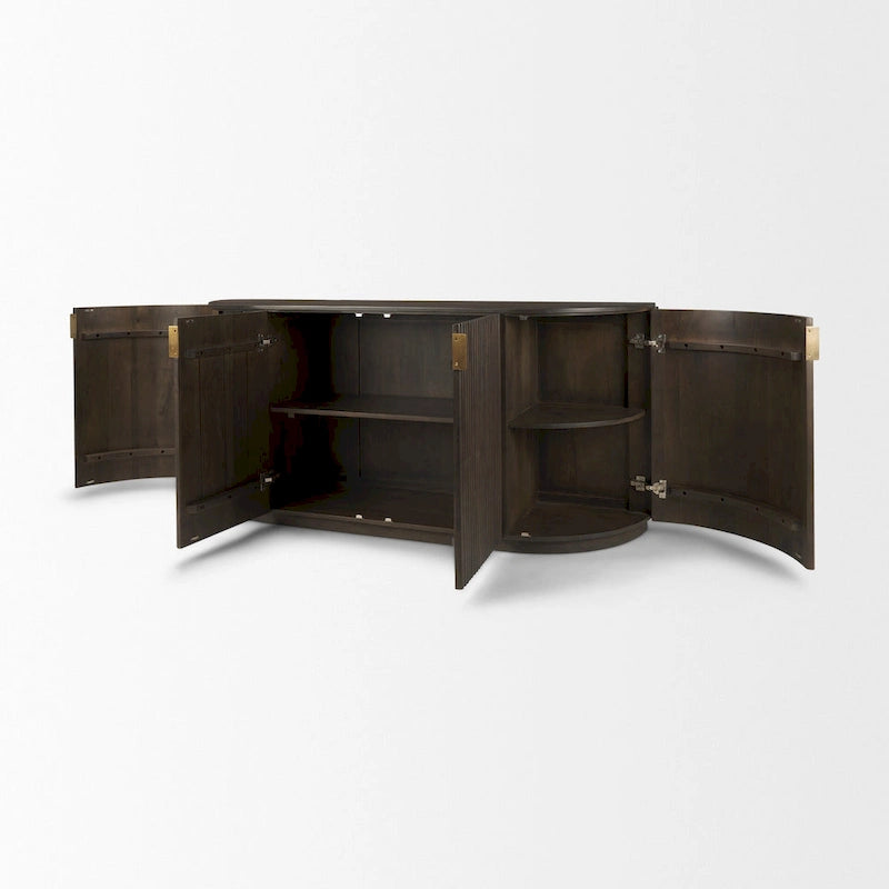 Bahut en bois massif marron foncé cannelé – 72,0 L x 18,5 l x 32,0 H