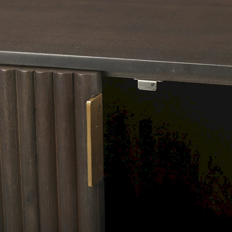Bahut en bois massif marron foncé cannelé – 72,0 L x 18,5 l x 32,0 H