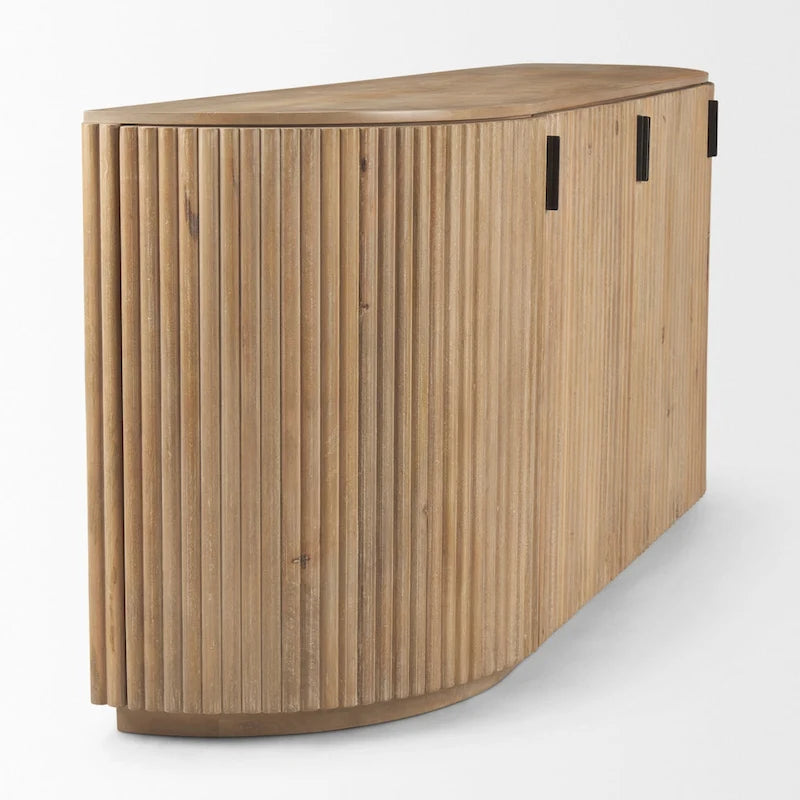Bahut en bois massif marron foncé cannelé – 72,0 L x 18,5 l x 32,0 H