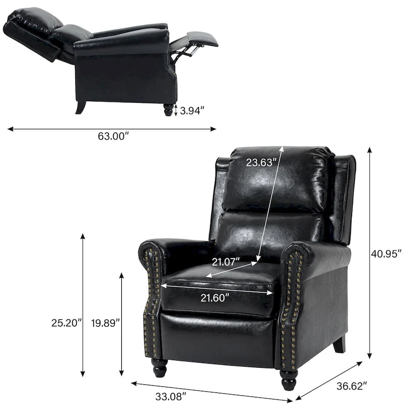 Fauteuil inclinable moderne 2 places avec assise rembourrée en cuir PU/tissu