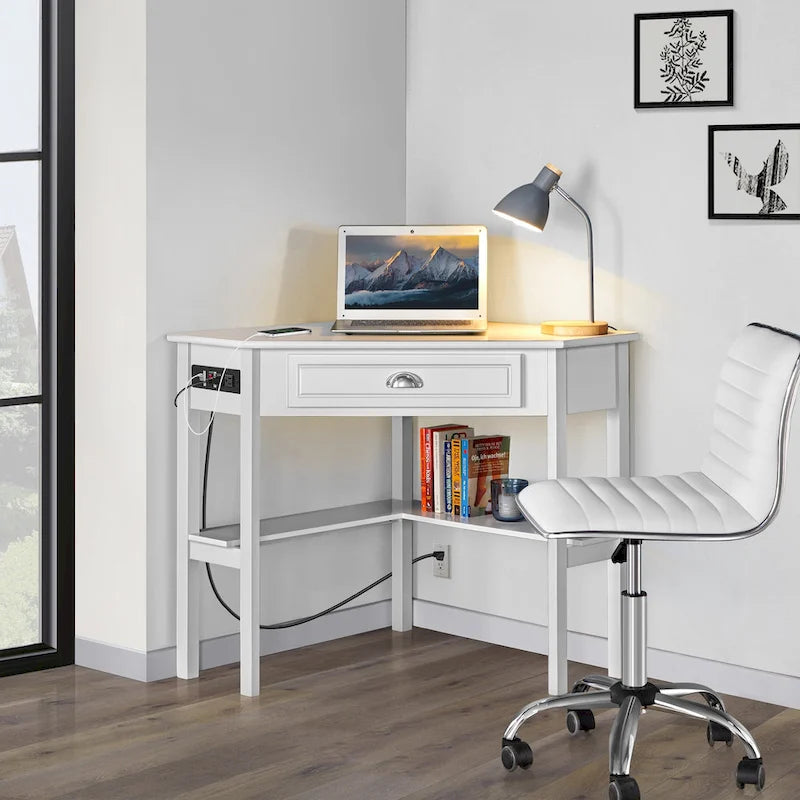 Bureau d'angle en L avec prises électriques