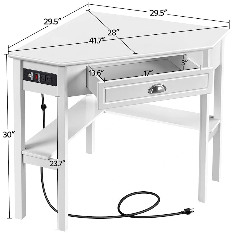 Bureau d'angle en L avec prises électriques