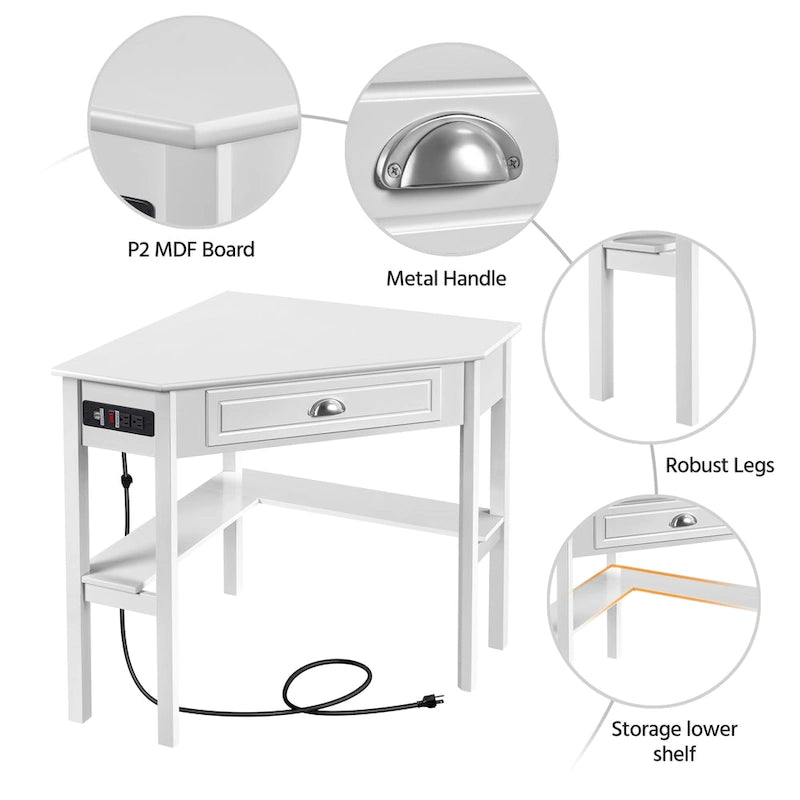 Bureau d'angle en L avec prises électriques