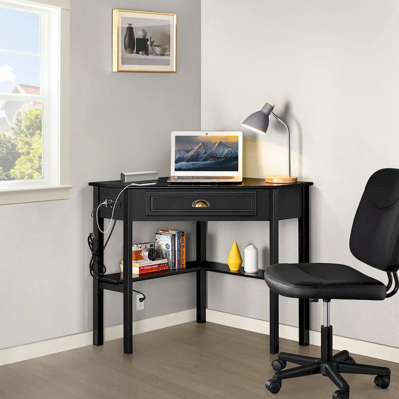 Bureau d'angle en L avec prises électriques