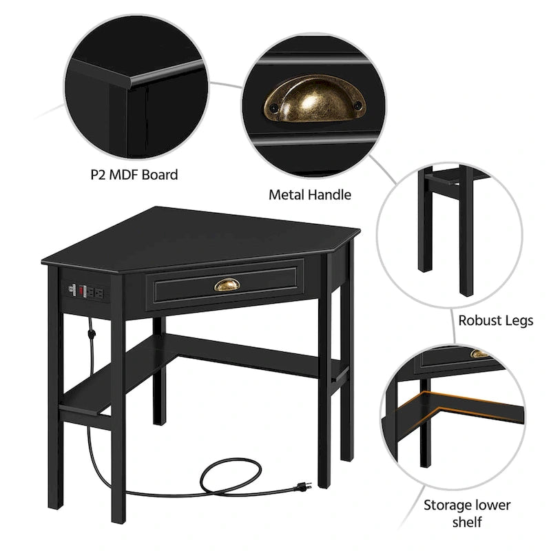 Bureau d'angle en L avec prises électriques
