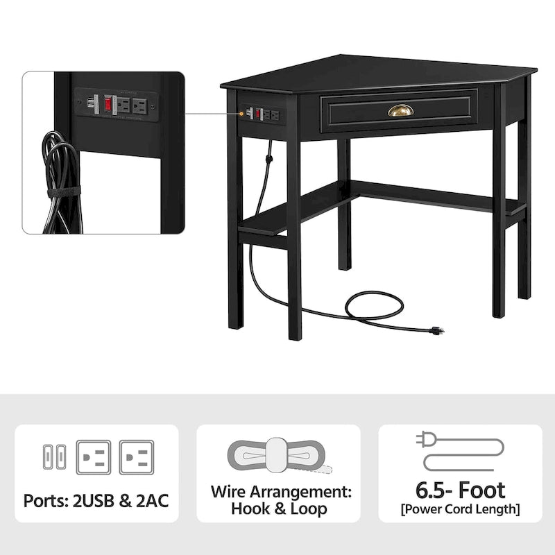 Bureau d'angle en L avec prises électriques