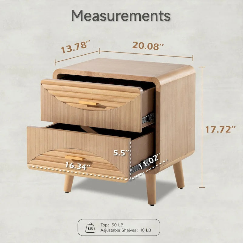 Table de chevet de ferme, Table de chevet de style Mid-Century avec finition artisanale, style bohème, rustique, bois naturel