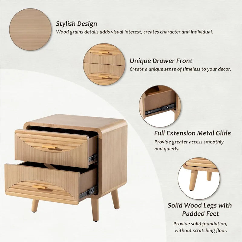 Table de chevet de ferme, Table de chevet de style Mid-Century avec finition artisanale, style bohème, rustique, bois naturel