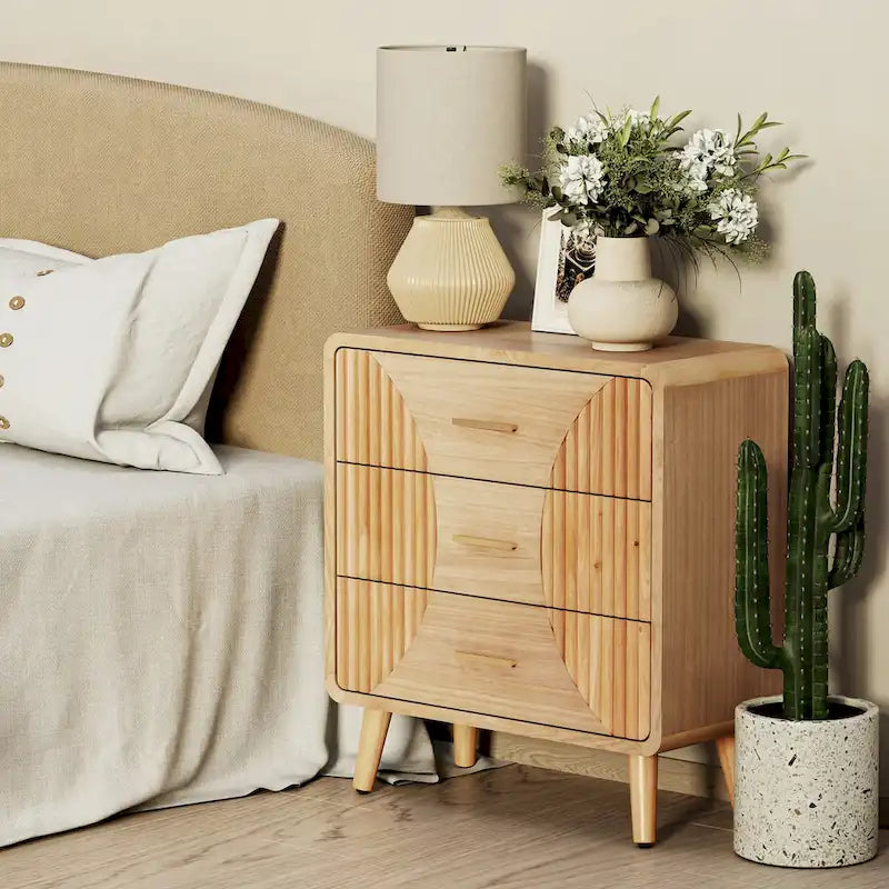 Table de chevet de ferme, Table de chevet de style Mid-Century avec finition artisanale, style bohème, rustique, bois naturel