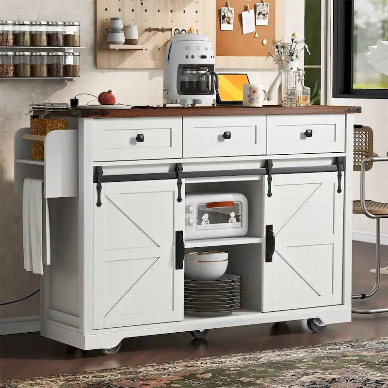 Kitchen Island with Power Outlet and Drop Leaf tabletop by Harper&Bright Designs