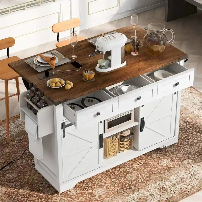 Îlot de cuisine avec prise électrique et plateau abattant