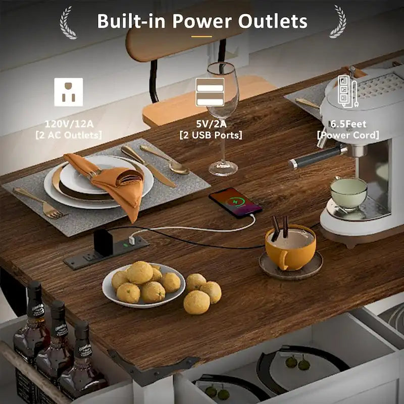 Îlot de cuisine avec prise électrique et plateau abattant