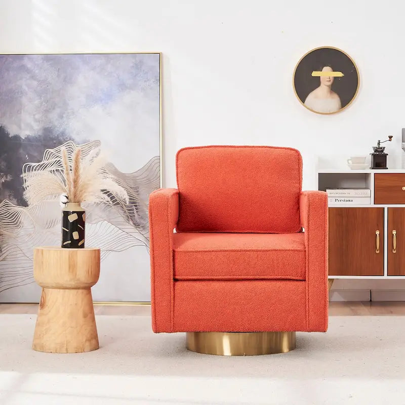 Fauteuil d'appoint pivotant moderne en tissu avec dossier ajouré et piètement doré
