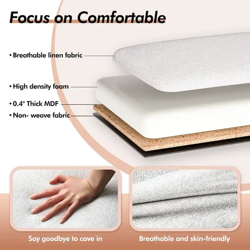 Banc de rangement capitonné de 48,5 po avec clous décoratifs et 2 grandes poches latérales pour chambre à coucher, salon, entrée