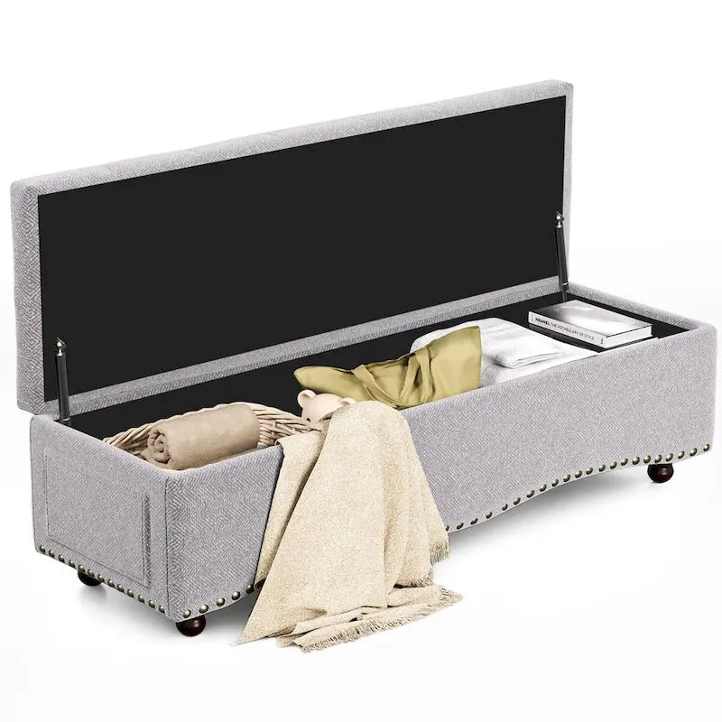 Banc de rangement capitonné de 48,5 po avec clous décoratifs et 2 grandes poches latérales pour chambre à coucher, salon, entrée
