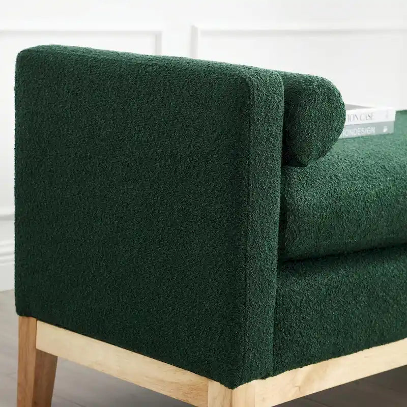 Élégant banc ottoman rembourré de 53,5 po avec pieds en bois et traversins