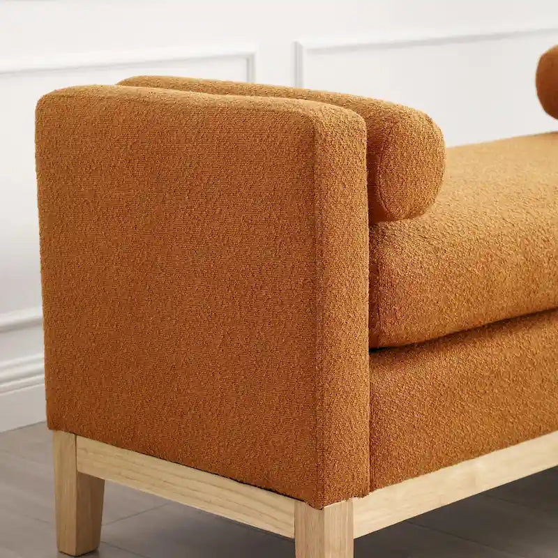 Élégant banc ottoman rembourré de 53,5 po avec pieds en bois et traversins