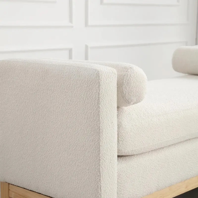Élégant banc ottoman rembourré de 53,5 po avec pieds en bois et traversins