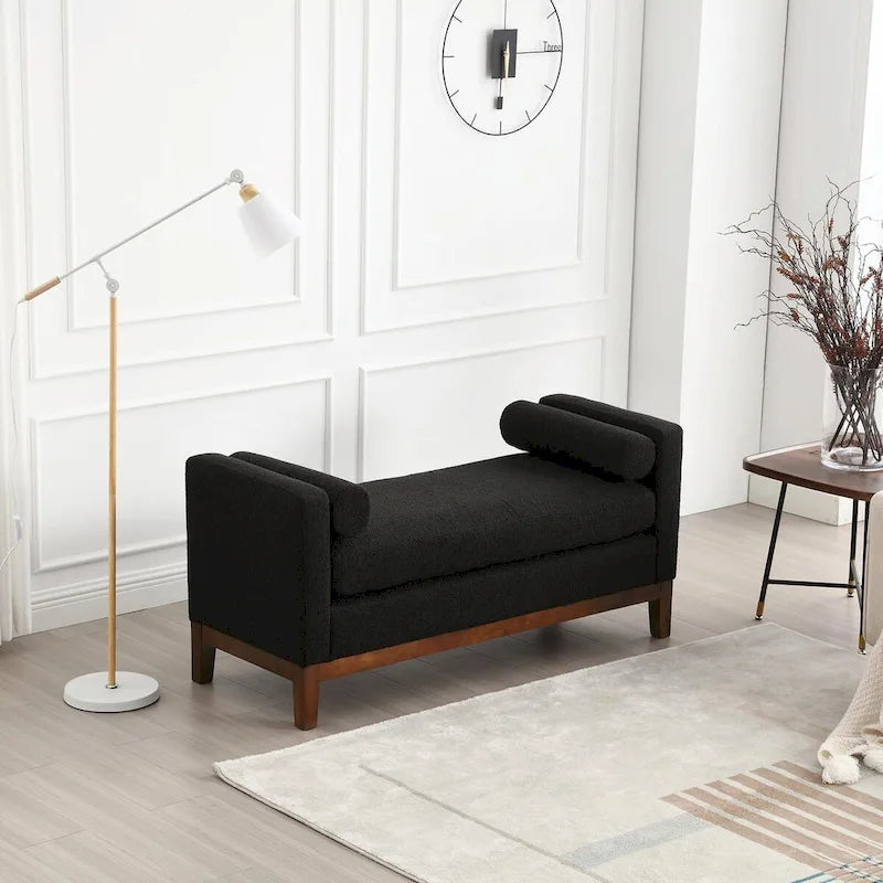 Élégant banc ottoman rembourré de 53,5 po avec pieds en bois et traversins