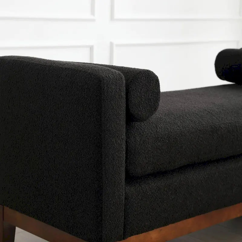 Élégant banc ottoman rembourré de 53,5 po avec pieds en bois et traversins