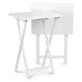 PJ Wood Solid Wood Compact Folding TV Tray and Snack Tables, White, 2 Piece Set - 18.44