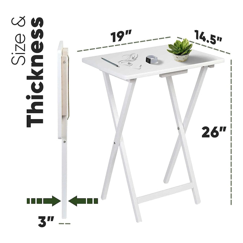 Plateaux pliants compacts et tables de service en bois massif, blancs, ensemble de 2 pièces - 18.44