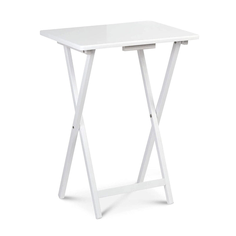 Plateaux pliants compacts et tables de service en bois massif, blancs, ensemble de 2 pièces - 18.44