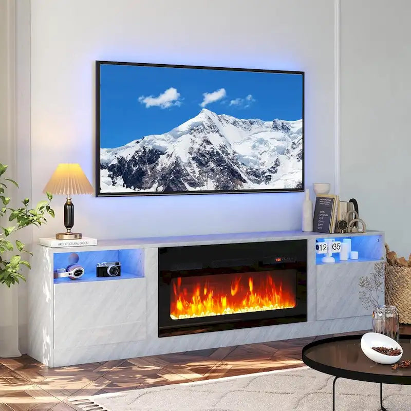 Meuble TV avec cheminée de 79 po et foyer électrique de 36 po
