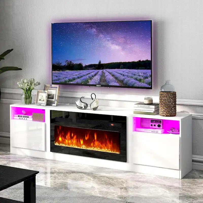 Meuble TV avec cheminée de 79 po et foyer électrique de 36 po