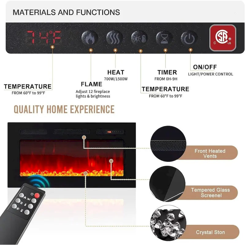 Meuble TV avec cheminée de 79 po et foyer électrique de 36 po