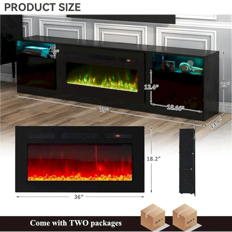 Meuble TV avec cheminée de 79 po et foyer électrique de 36 po
