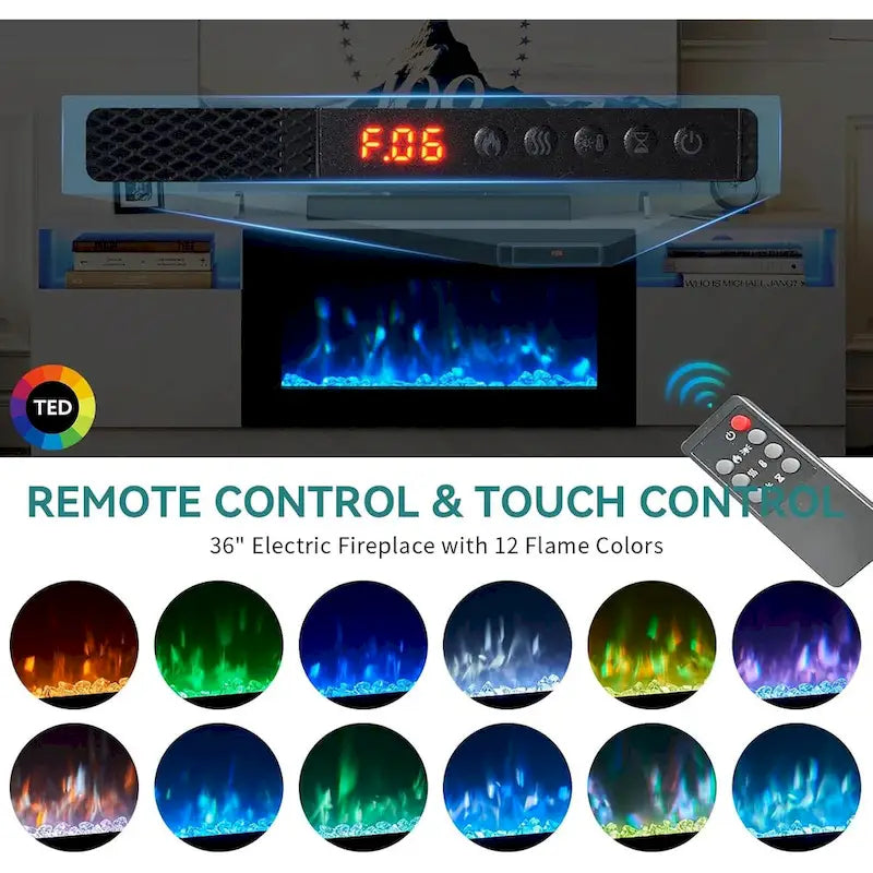 Meuble TV avec cheminée de 79 po et foyer électrique de 36 po
