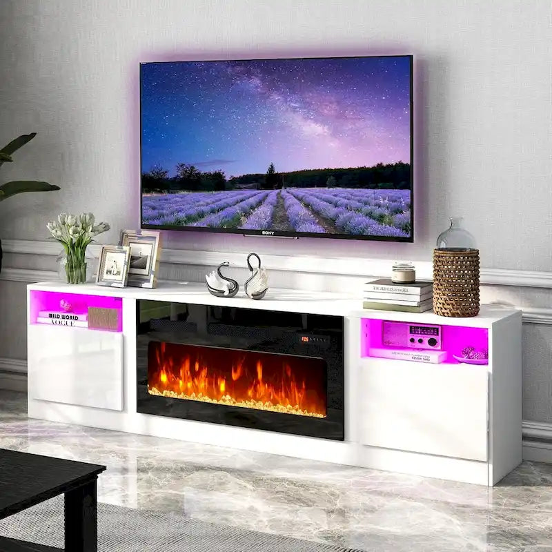 Meuble TV avec cheminée de 79 po et foyer électrique de 36 po