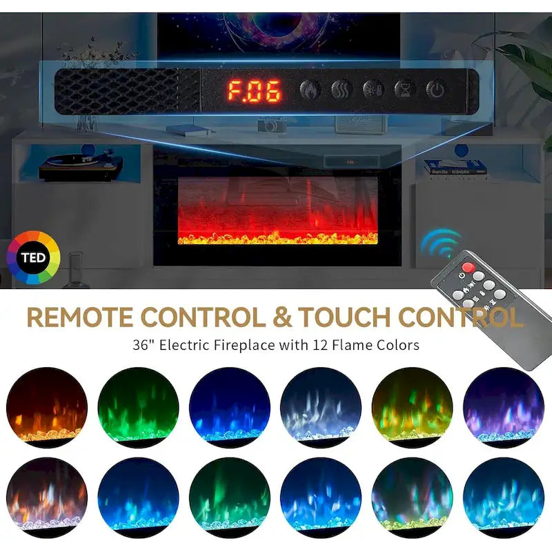 Meuble TV avec cheminée de 79 po et foyer électrique de 36 po